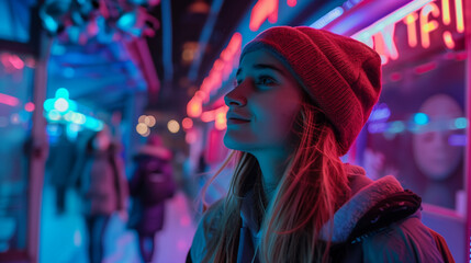 Fototapeta premium A teenager in a cyberpunk landscape