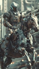 Fototapeta premium Futuristic Warrior on Robotic Horse