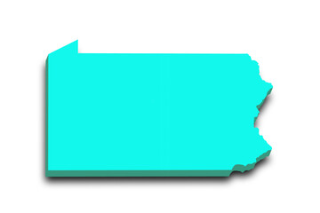 3d Map of Pennsylvania state with color.  United State of America, US, United State.