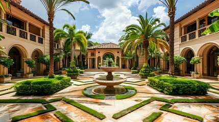 a gorgeous view of a courtyard of a luxury house