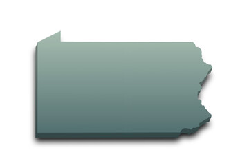 3d Map of Pennsylvania state with color.  United State of America, US, United State.
