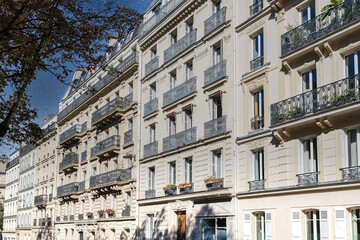 Paris, beautiful buildings in a luxury neighborhood in the 17e arrondissement, typical facades 
