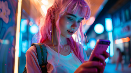 A young woman looking at her smartphone