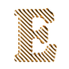 White symbol with gold diagonal ultra thin straps. letter e