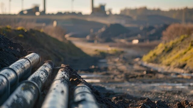 A large landfill site with tubes and pipes running through it collecting ane gas.