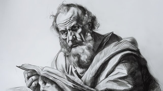 Paul or Saul, bible, Charcoal pencil drawing, white background, 16:9