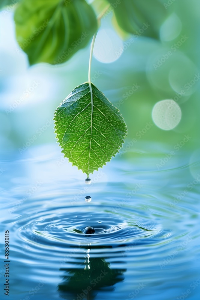 Wall mural a leaf dropping into water