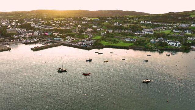Beautiful yachts against the backdrop of a seaside town