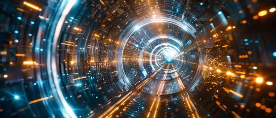 Fototapeta premium Modern Technology Concept: Machine Tunnel Futuristic Looping Background