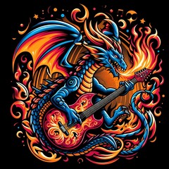 Fototapeta premium Rocking Dragon: Fiery Beast Playing Guitar