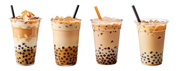 Collection set of Bubble tea isolated on transparent background