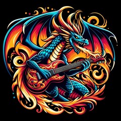 Obraz premium Rocking Dragon: Fiery Beast Playing Guitar