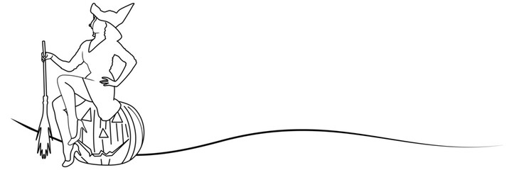 line art witch woman for a halloween day