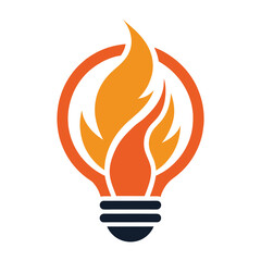 Fire flame lamp light bulb hot spirit think idea thoughts power logo design vector illustration