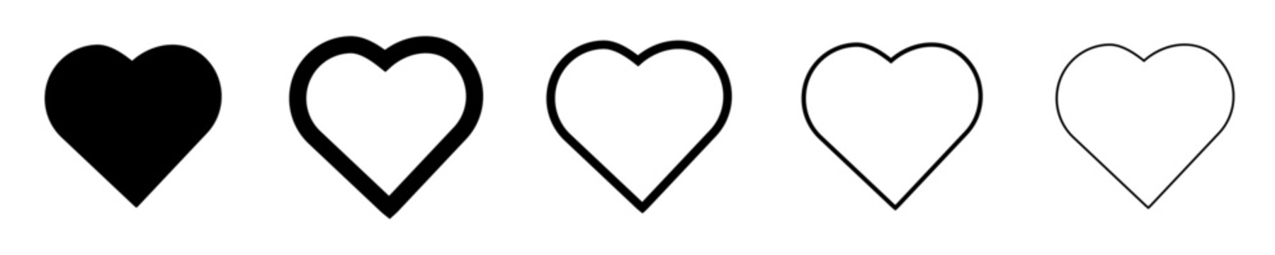 Heart vector icons. Set of love symbols isolated on transparent background.