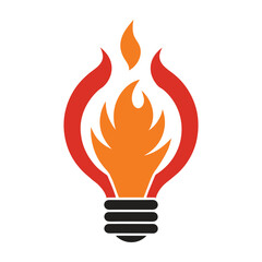 Fire flame lamp light bulb hot spirit think idea thoughts power logo design vector illustration
