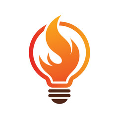 Fire flame lamp light bulb hot spirit think idea thoughts power logo design vector illustration