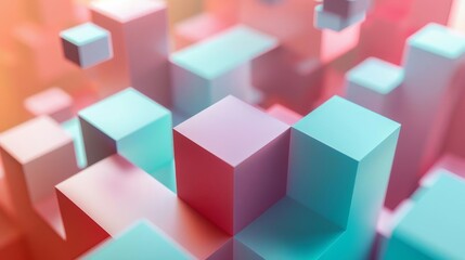 Obraz premium A contemporary 3D cube illustration with a soft, trendy color palette, capturing the essence of technology and minimalistic abstract art