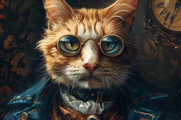 Sophisticated Cat in Victorian Outfit Illustration
