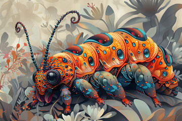 Whimsical Mechanical Caterpillar Illustration