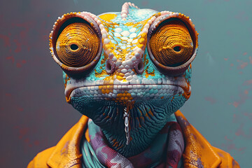 Bold Chameleon in Vibrant Outfit Illustration