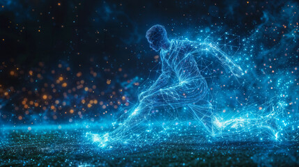 Futuristic Digital Athlete in Action with AI Visualization