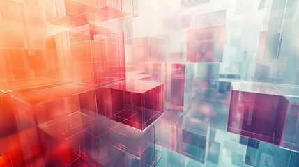 Soft colored abstract background featuring a 3D cube, illustrating modern technological trends with clean and simple digital details