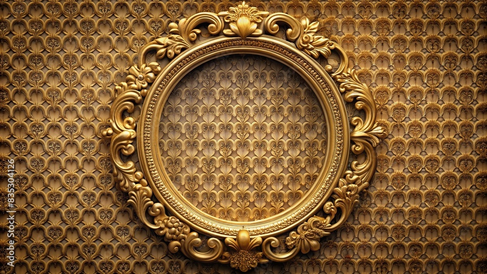 Wall mural Oval antique gold frame with intricate design on background, oval, round, antique, gold, frame, isolated,background, vintage, decorative, ornate, traditional, elegant, classy, retro, border - Wall murals
