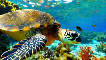 Underwater Wonders: Coral and Turtles in a Tropical Ocean Landscape"