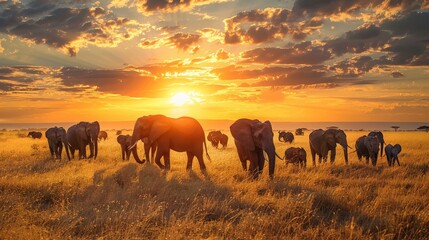 Fototapeta premium Wildlife Safari: a wildlife safari scene with diverse animals, expansive landscapes, and an adventurous atmosphere