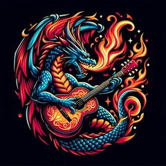 Rocking Dragon: Fiery Beast Playing Guitar