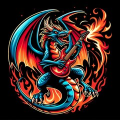 Rocking Dragon: Fiery Beast Playing Guitar
