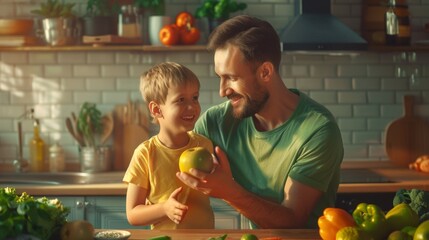 Fototapeta premium The father and son in kitchen