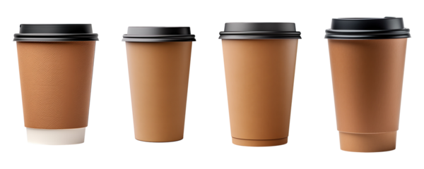 Collection set of Blank brown coffee paper cup isolated on transparent background