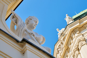 Obraz premium Vienna, Austria – September 26, 2023. Belvedere Palace Statue Close Up Vienna Austria. A Belvedere Palace statue close up outdoors. A UNESCO World Heritage Site. 