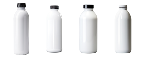 Collection set of Blank white plastic bottles isolated on transparent background