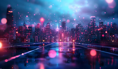 Fototapeta premium A big city at night in blurred lights