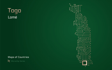 Togo Map with a capital of Lomé Shown in a Microchip Pattern. E-government. World Countries vector maps. Microchip Series	