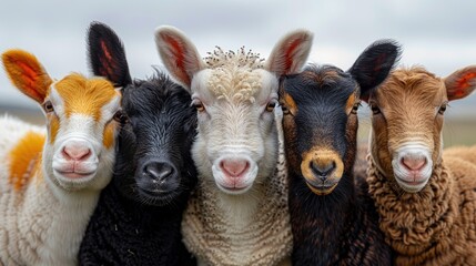Obraz premium Line-up of diverse farm animals in nature