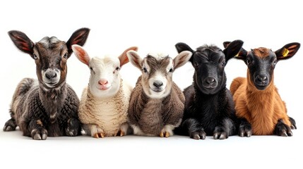 Obraz premium Five young goats posing on white background