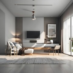 modern living room with TV on the wall 