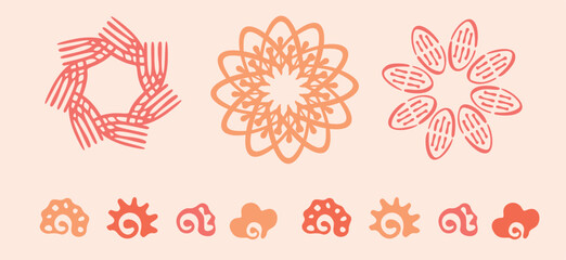 Peach fuzz botanical set texture vector motif with color of the year two tone effect. Soft fresh modern design for hand drawn illustration collection. 