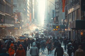 Fototapeta premium Crowded street with people during rush hour