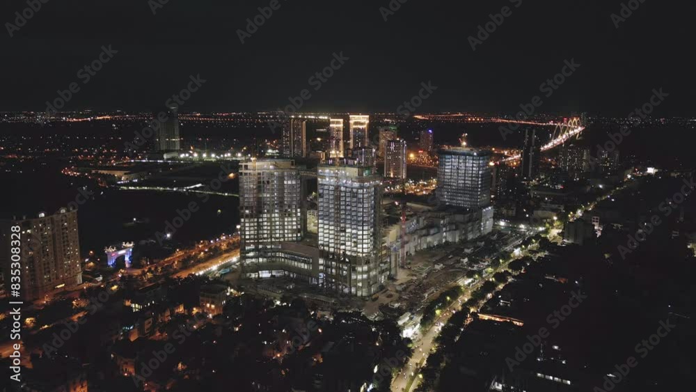 Poster aerial view of hanoi downtown skyline, vietnam. financial district and business centers in smart urb