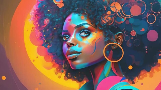 happy afro woman smiling colorful comix cartoon iretro illustration animation advertisement style - 4K stock Video footage AI