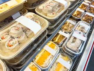Prepackaged food in market retail display