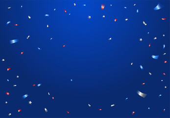 Confetti blue background in vector. Red, blue and white colors. Place for text