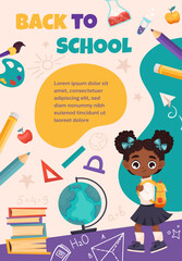 Notebook cover, back to school vector banner design with cute children and education element. Poster with pupil for poster, wallpaper,  print, website. Vector background for your design