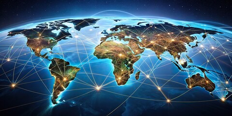 A high-tech of global connectivity with web-mapped horizons , technology, global, connectivity, digital, network, internet, data, innovation, futuristic, communication, horizon, mapping