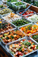 Obraz premium Healthy nutrition in lunch boxes Catering
